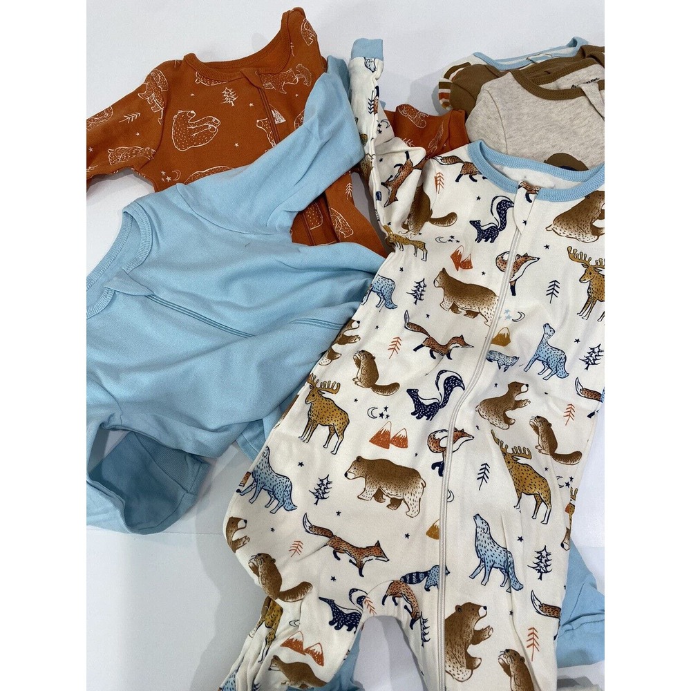 6-9M Snug-Fit Footed Cotton Pajamas, Pack of 6 Pieces Cute Animal Printed